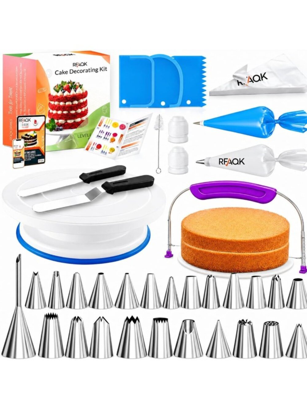 RFAQK 90PCs Cake Decorating Kit for Beginners, Baking Supplies Includes Cake